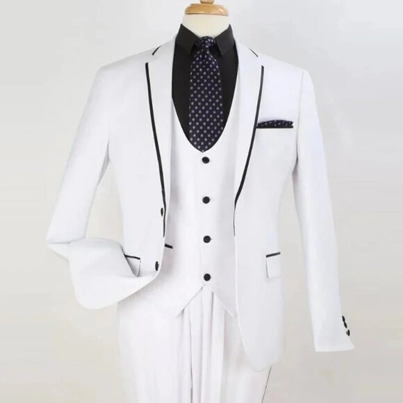 Mens Two Button Slim Fit Vested Prom Tuxedo Suit with Trim in White - Picture 1 of 2